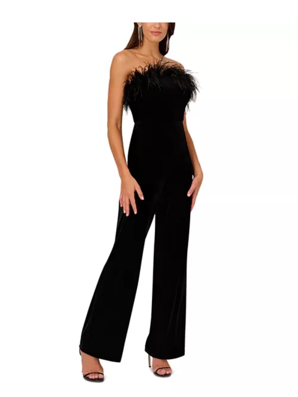 Liv Foster - us 0. NWT - Strapless Black Feather-Trim Jumpsuit